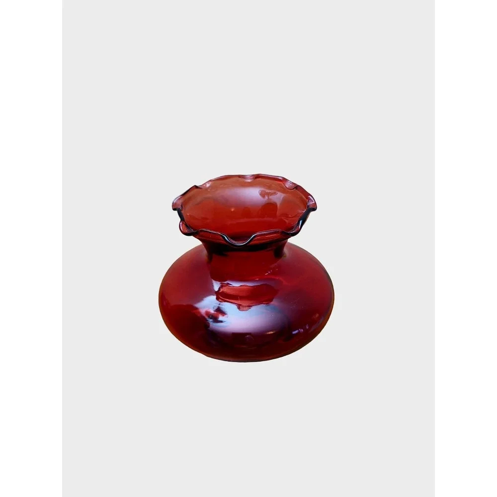 Vintage Anchor Hocking Small Vase Dish Royal Ruby Red Cranberry  Ruffled‎ Edges